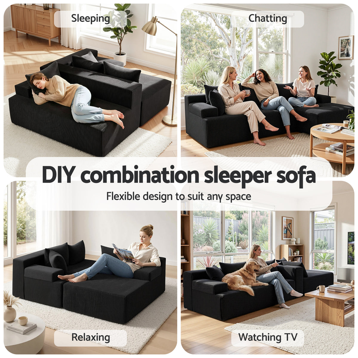 Artiss Modular Sectional Sofa Bed Convertible L-Shaped Couch with Deep Seat for Living Room