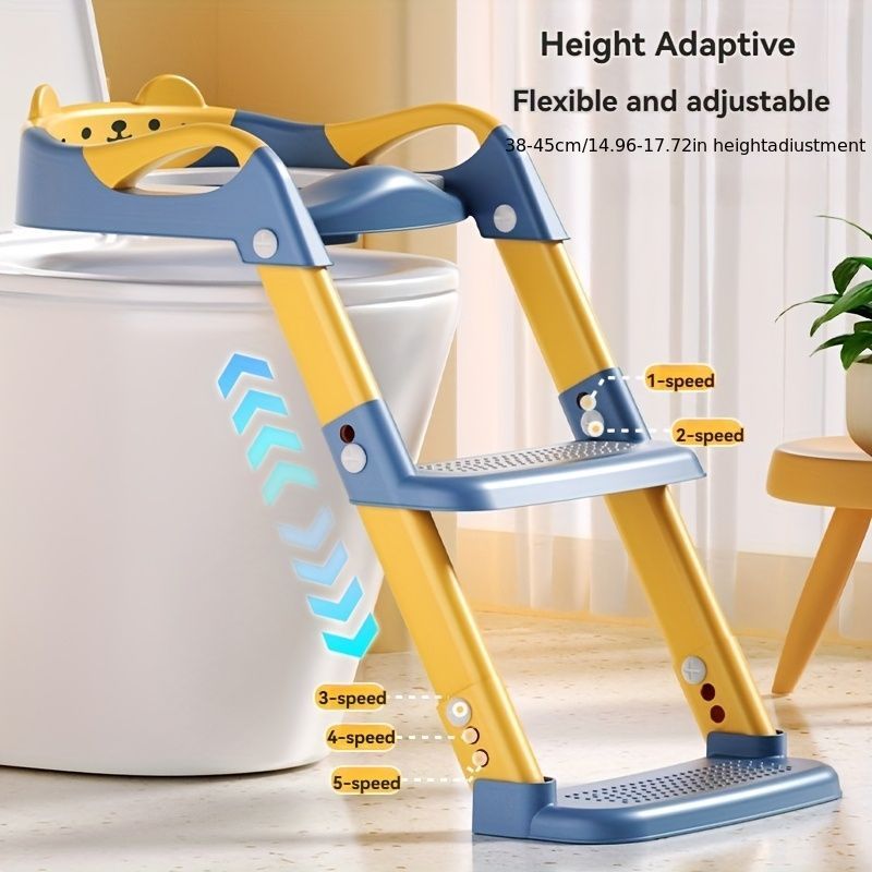 children's toilet trainer, toilet assistance ladder, portable toilet seat, PVC cushion, foldable design, anti-slip, splash-proof, potty training seat, toddler toilet ladder, kids bathroom accessory - Pink - Size PVC