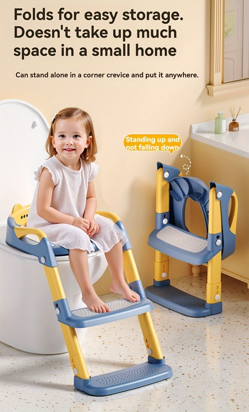 children's toilet trainer, toilet assistance ladder, portable toilet seat, PVC cushion, foldable design, anti-slip, splash-proof, potty training seat, toddler toilet ladder, kids bathroom accessory - Pink - Size PVC