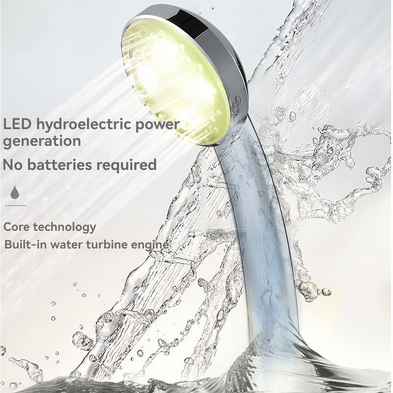 LED Shower Head Battery-Free Shower Head Glowing Shower Head Air Injection - Silver - Size Seven - color variable light