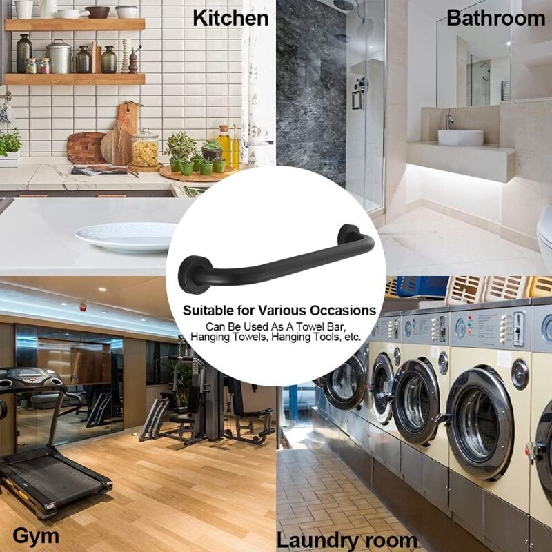Toilet Grab Bar Stainless Steel Bathtub Handle Wall Mounted Towel Rack Bathroom Bathtub Handle, Black (40Cm)