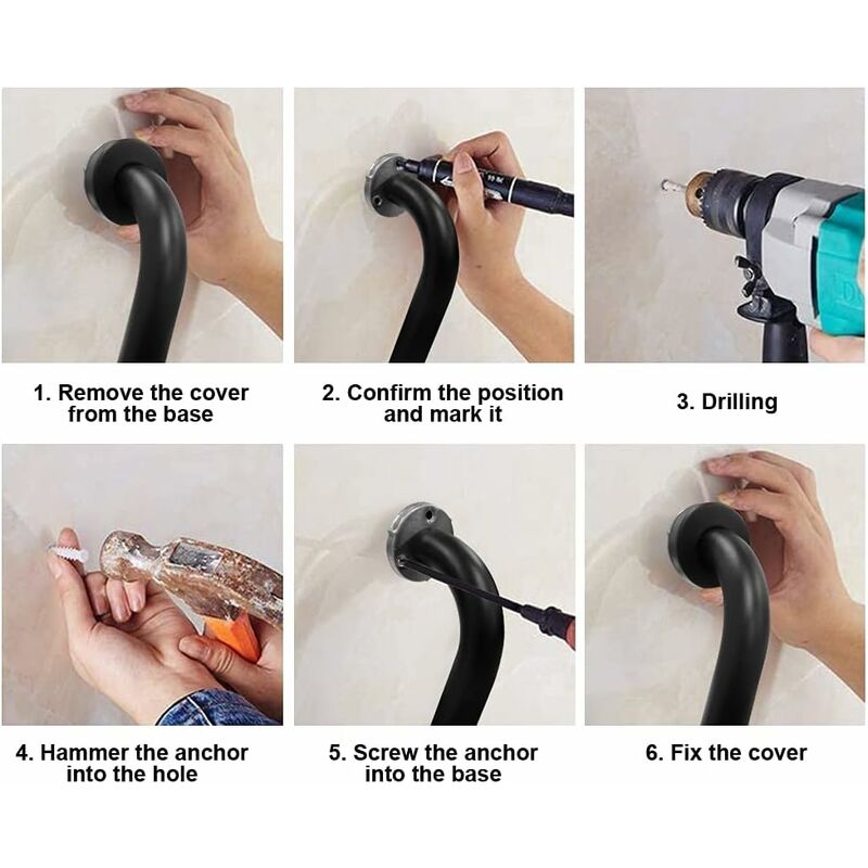 Toilet Grab Bar Stainless Steel Bathtub Handle Wall Mounted Towel Rack Bathroom Bathtub Handle, Black (40Cm)
