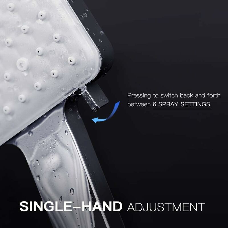 Shower Head, Large Square Shower Head With One-Hand Control, High Pressure Shower Head With 6 Shower Modes, Chrome