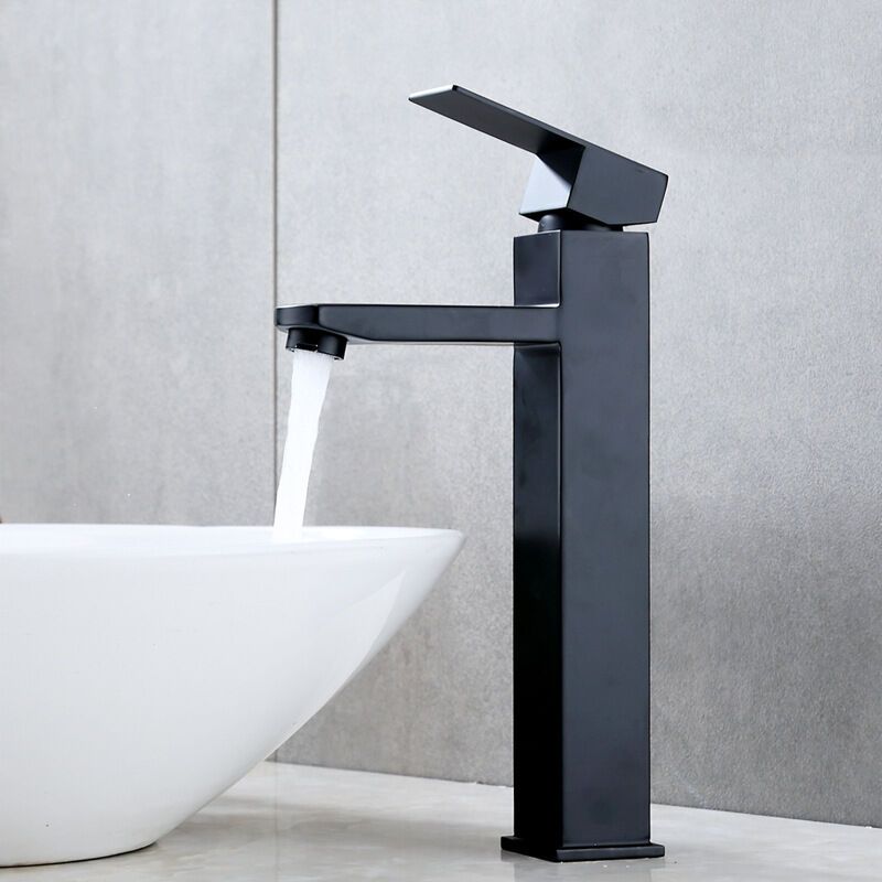 Black High Spout Bathroom Basin Mixer Faucet Single Hole Hot and Cold Water Tap
