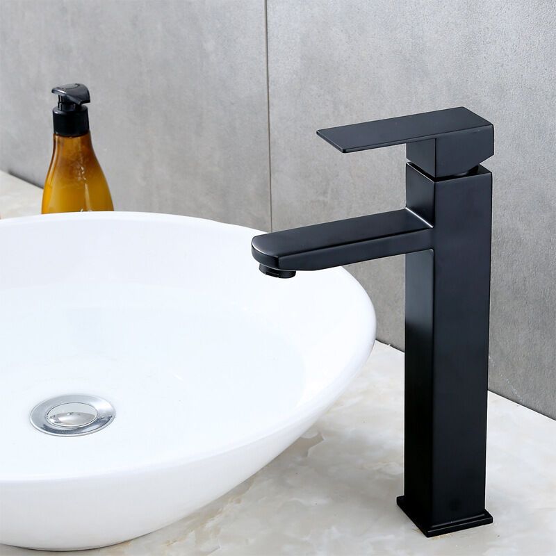 Black High Spout Bathroom Basin Mixer Faucet Single Hole Hot and Cold Water Tap