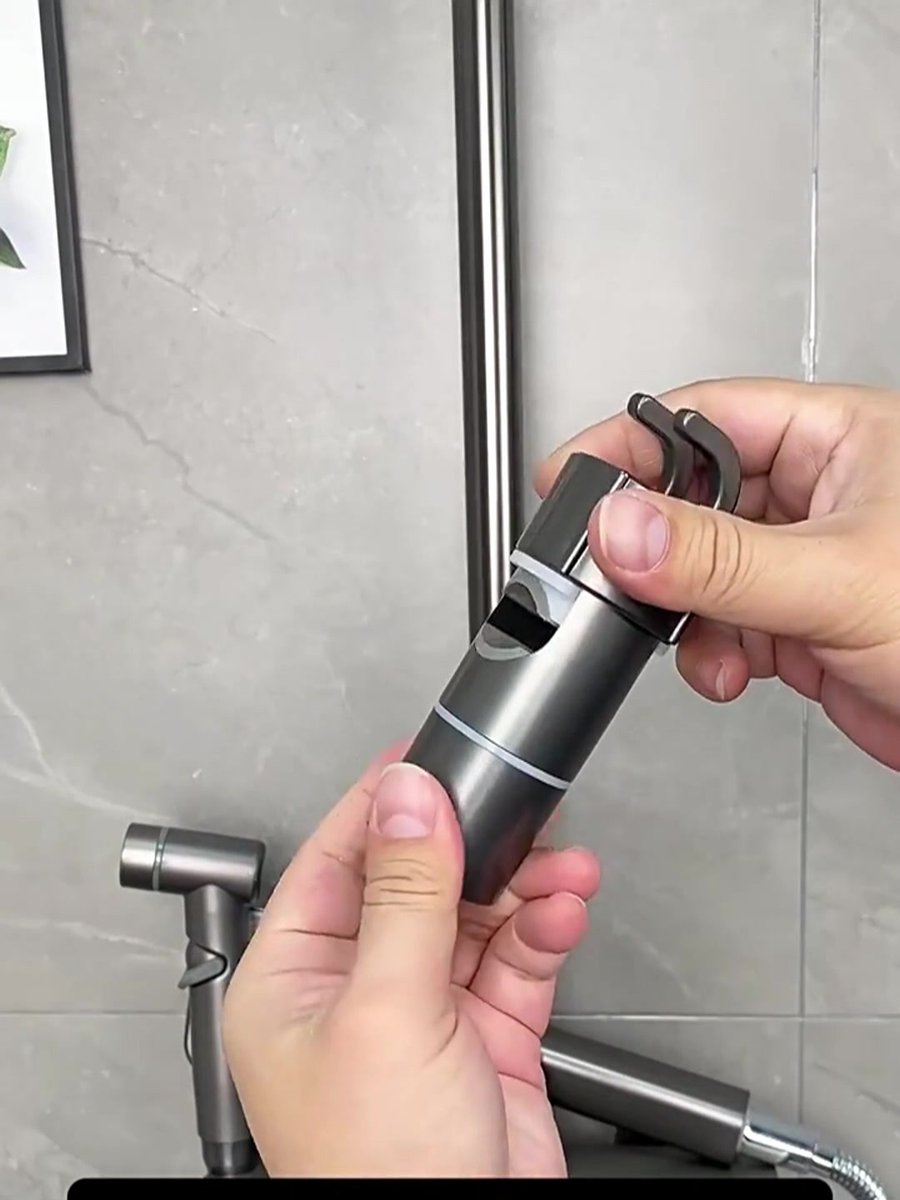 Slide Piece for Shower Rod - ø 18-25 mm - Hand Shower Bracket - With 2 Hooks - Chrome - Adjustable - ABS - Hand Shower - Shower Head - Shower Head Holder - Hand Shower Holder - Shower - Bathroom - Silver - Universal - For Shower Rod - Easy Installation