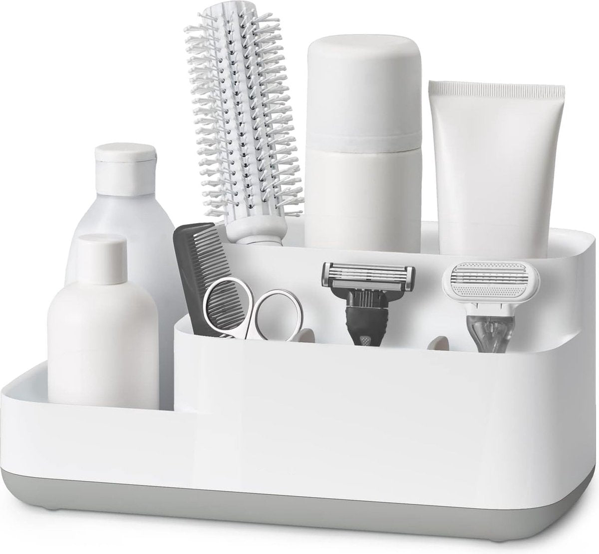 Toothbrush Holder - Toothbrush Organizer - Bathroom Organizer - 7 Sorting Compartments - Removable - With Drip Tray - Cosmetic Holder - Vanity Unit - Toothbrush - Freestanding - Bathroom Accessories - White - Durable
