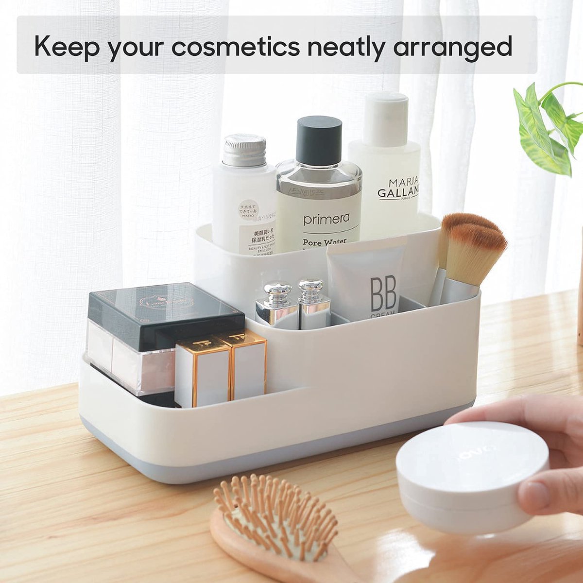 Toothbrush Holder - Toothbrush Organizer - Bathroom Organizer - 7 Sorting Compartments - Removable - With Drip Tray - Cosmetic Holder - Vanity Unit - Toothbrush - Freestanding - Bathroom Accessories - White - Durable