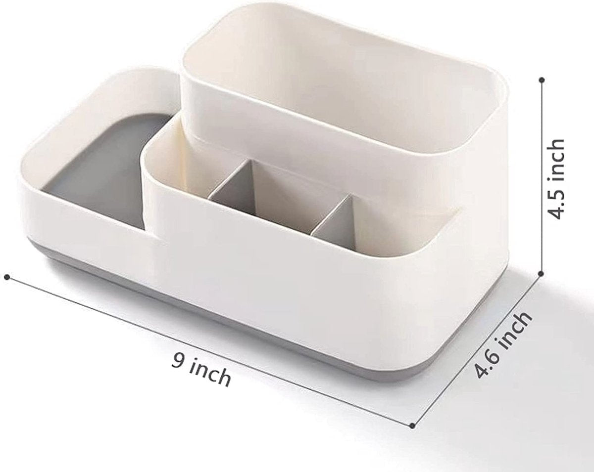 Toothbrush Holder - Toothbrush Organizer - Bathroom Organizer - 7 Sorting Compartments - Removable - With Drip Tray - Cosmetic Holder - Vanity Unit - Toothbrush - Freestanding - Bathroom Accessories - White - Durable