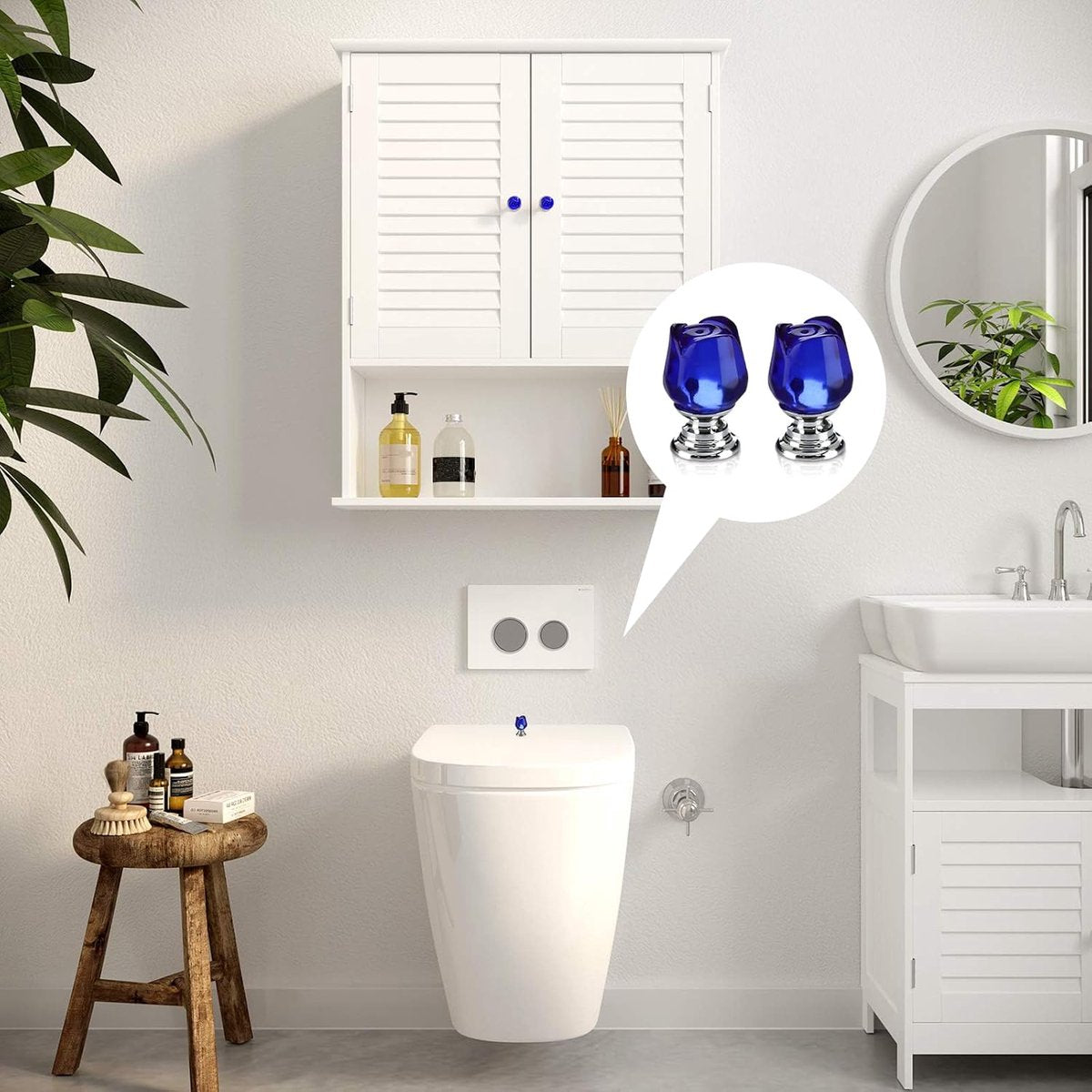 Main Control Panel - 2 Pieces - Shaped Toilet Tank Button - Toilet Press Tool - Toilet Control Panel - Suitable For Toilet, Home Bathroom - Toilet Push Button - Toilet Tank Button Aid for Laundry Room - Blue