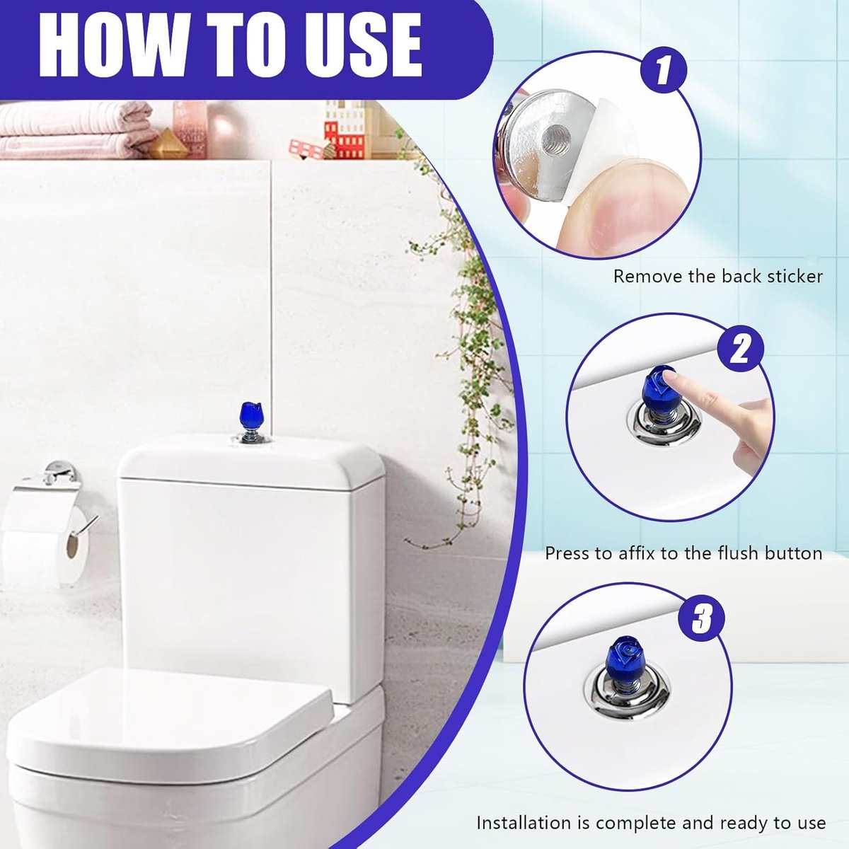 Main Control Panel - 2 Pieces - Shaped Toilet Tank Button - Toilet Press Tool - Toilet Control Panel - Suitable For Toilet, Home Bathroom - Toilet Push Button - Toilet Tank Button Aid for Laundry Room - Blue