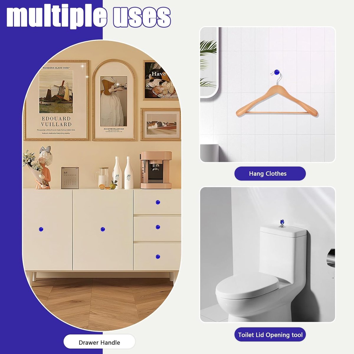 Main Control Panel - 2 Pieces - Shaped Toilet Tank Button - Toilet Press Tool - Toilet Control Panel - Suitable For Toilet, Home Bathroom - Toilet Push Button - Toilet Tank Button Aid for Laundry Room - Blue