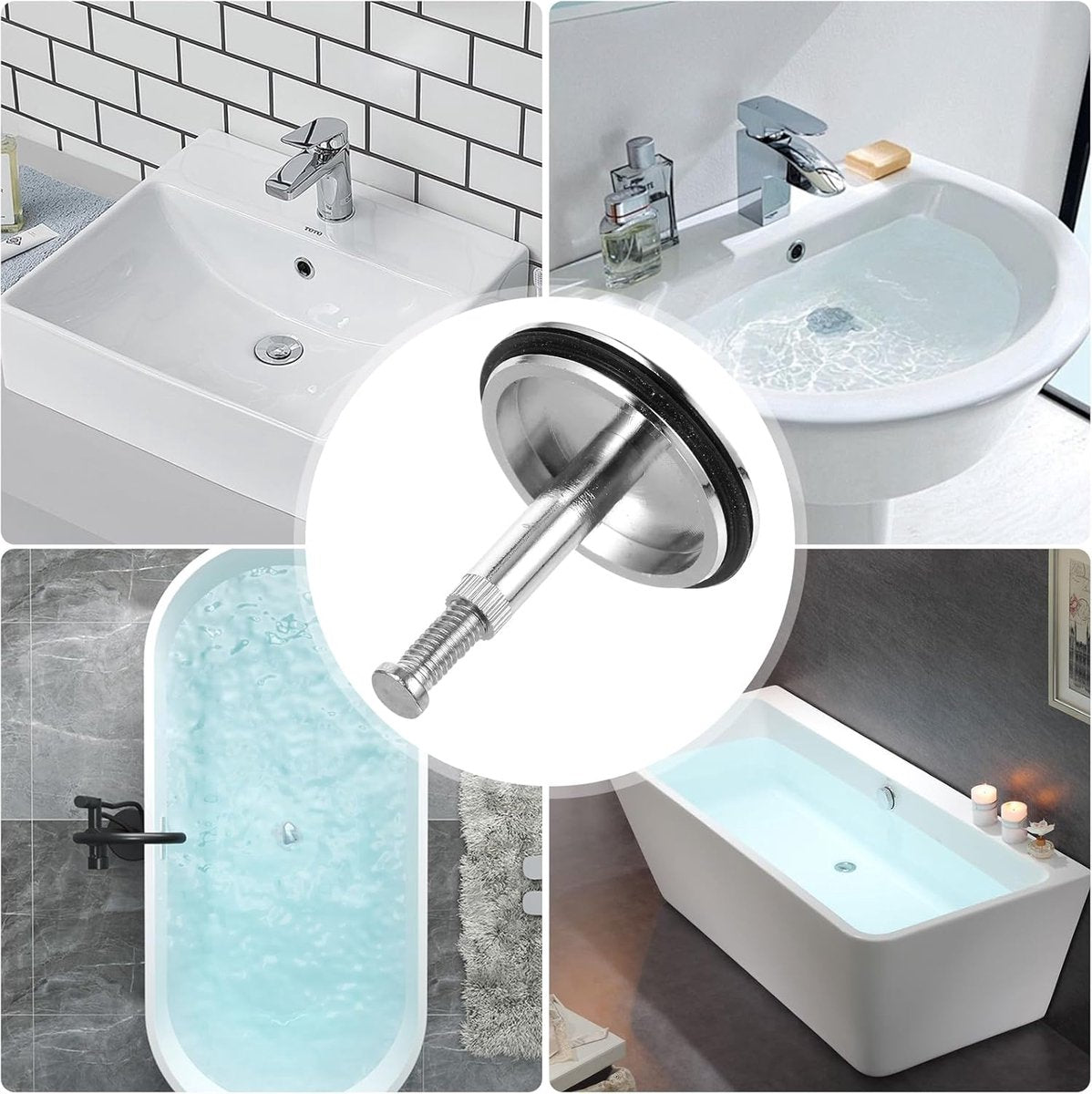 Bathtub Drain Plug 43mm - Stem Diameter 8mm - Bathtub Cover, Bathroom Washbasin Cap - Height Adjustable Drain Plug for Bathtub, Kitchen, Sink - Solid Brass Drain Stopper