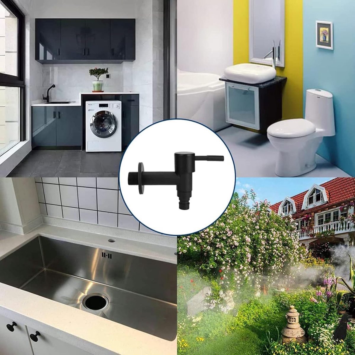Wall-mounted tap - Material black copper - Wall mounting - Bathroom corner tap - Washing machine tap - Outdoor garden tap - Bathtub - Toilet - Mop - Swimming pool tap - Suitable for bathroom, toilet