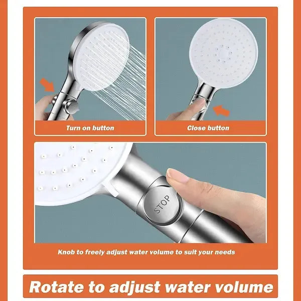 High Pressure Water-Saving Hand Shower Head, 5 Spray Types, Handheld Bathroom Shower Head, Easy-Clean Nozzle, Chrome Finish