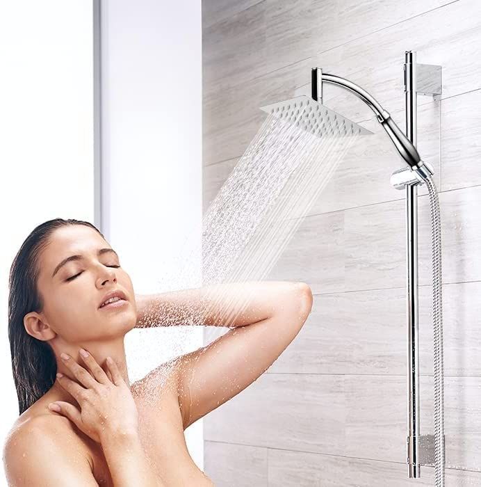 Powerful Rain Shower Head- High Pressure Rain Shower Heads- Large Square Shower Head Universal Replacement Shower Accessories, Chrome Finish