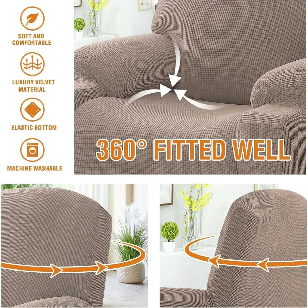 Power Lift Recliner Slipcover High Stretch Soft Jacquard Fabric with Side Pocket for Standard Recliner Chair Beige, Letter E Option