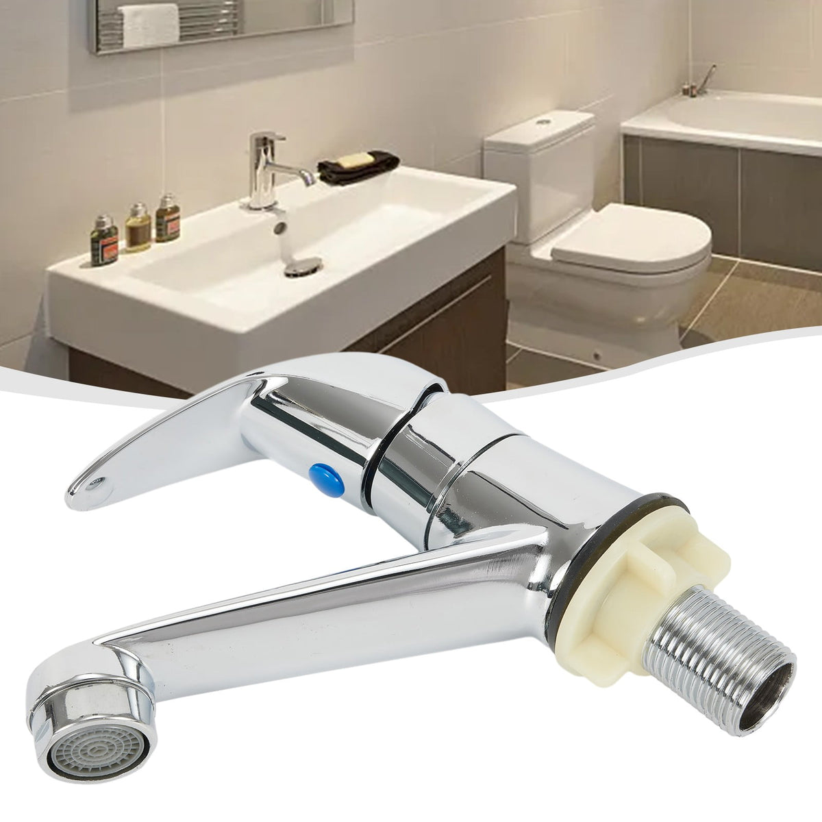 Chrome Basin Faucet Cold Sink Water Basin Tap Single Handle Faucet Tap Deck Mounted for Bathroom Kitchen Replacement