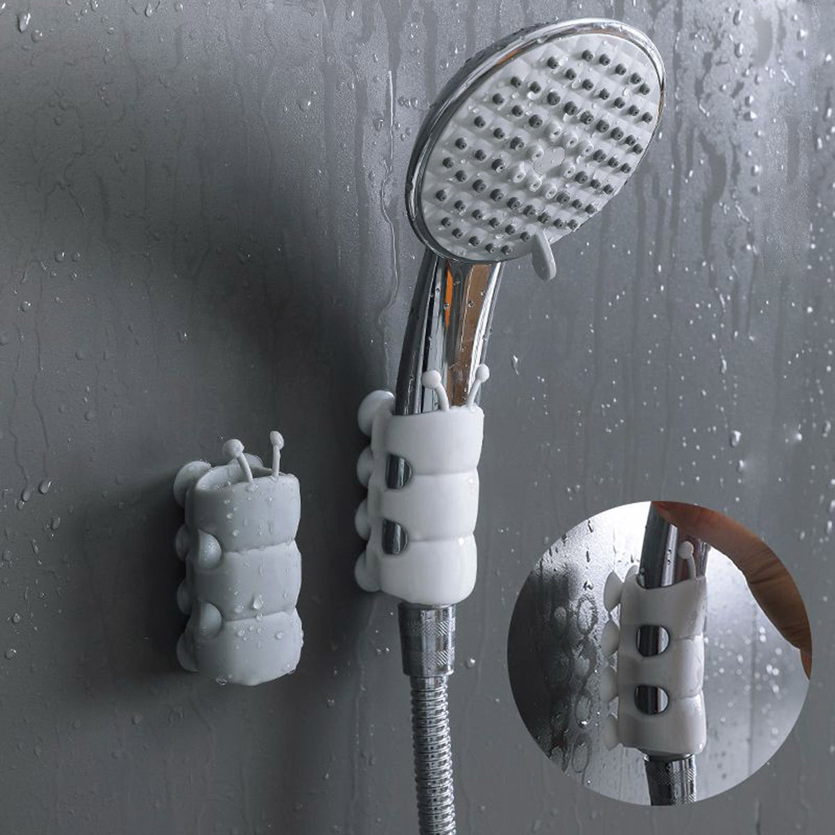Silicone Shower Head Holder, 2024 New Universal Relocatable Shower Head Suction Cup Holder, Adjustable Shower Holder for Bathroom Non Drilling 2PCS Gray