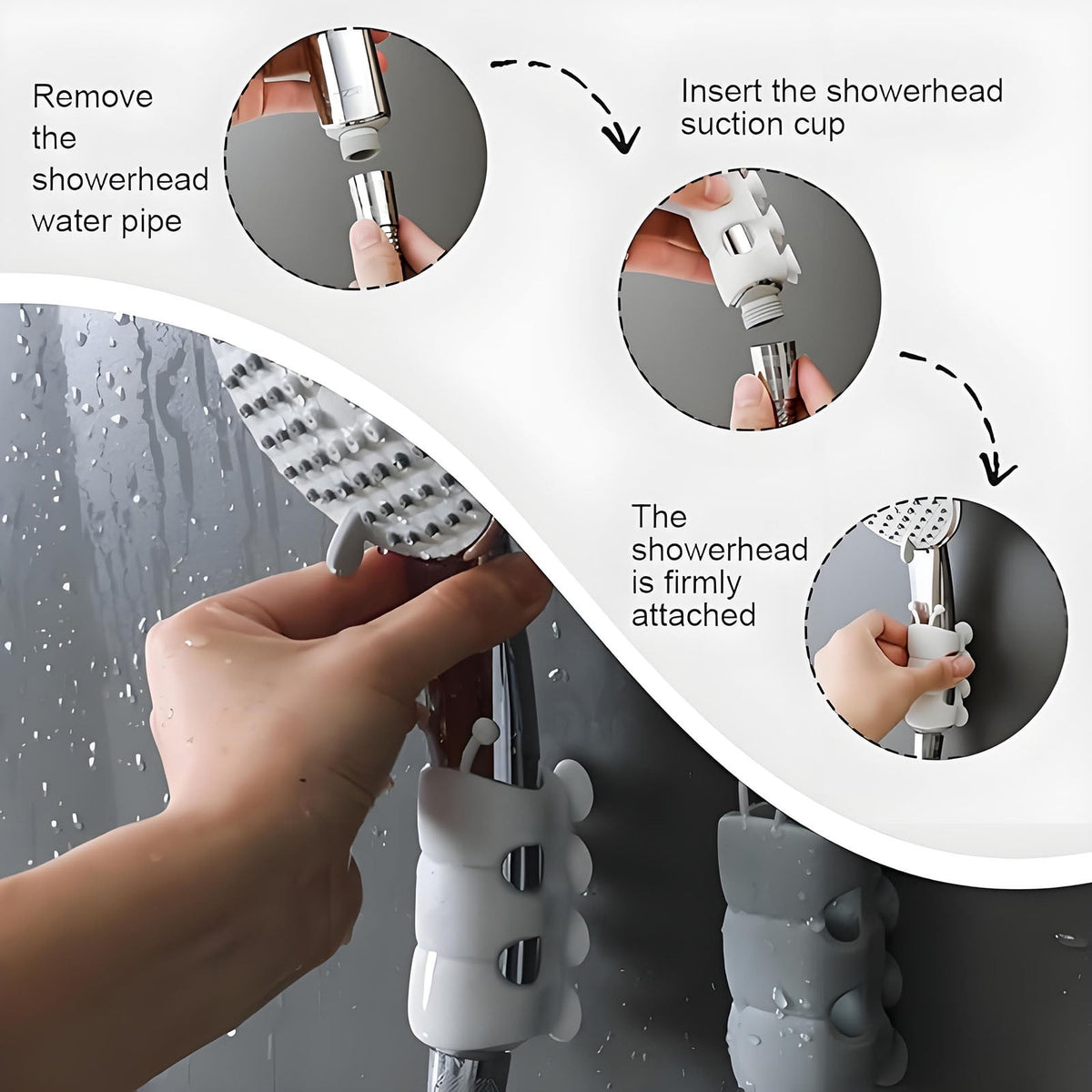 Silicone Shower Head Holder, 2024 New Universal Relocatable Shower Head Suction Cup Holder, Adjustable Shower Holder for Bathroom Non Drilling 2PCS Gray