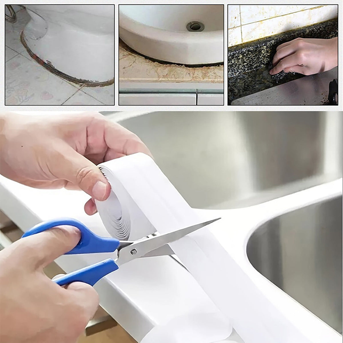 Self-Adhesive Kitchen Sink Bathtub Sealing Tape Sink Sealing Strip, Bathtub Seam Tape, Self-Adhesive Waterproof Tape, Bathroom Toilet Sealer, Countertop Sealing Stickers, Seam Tape(White) White