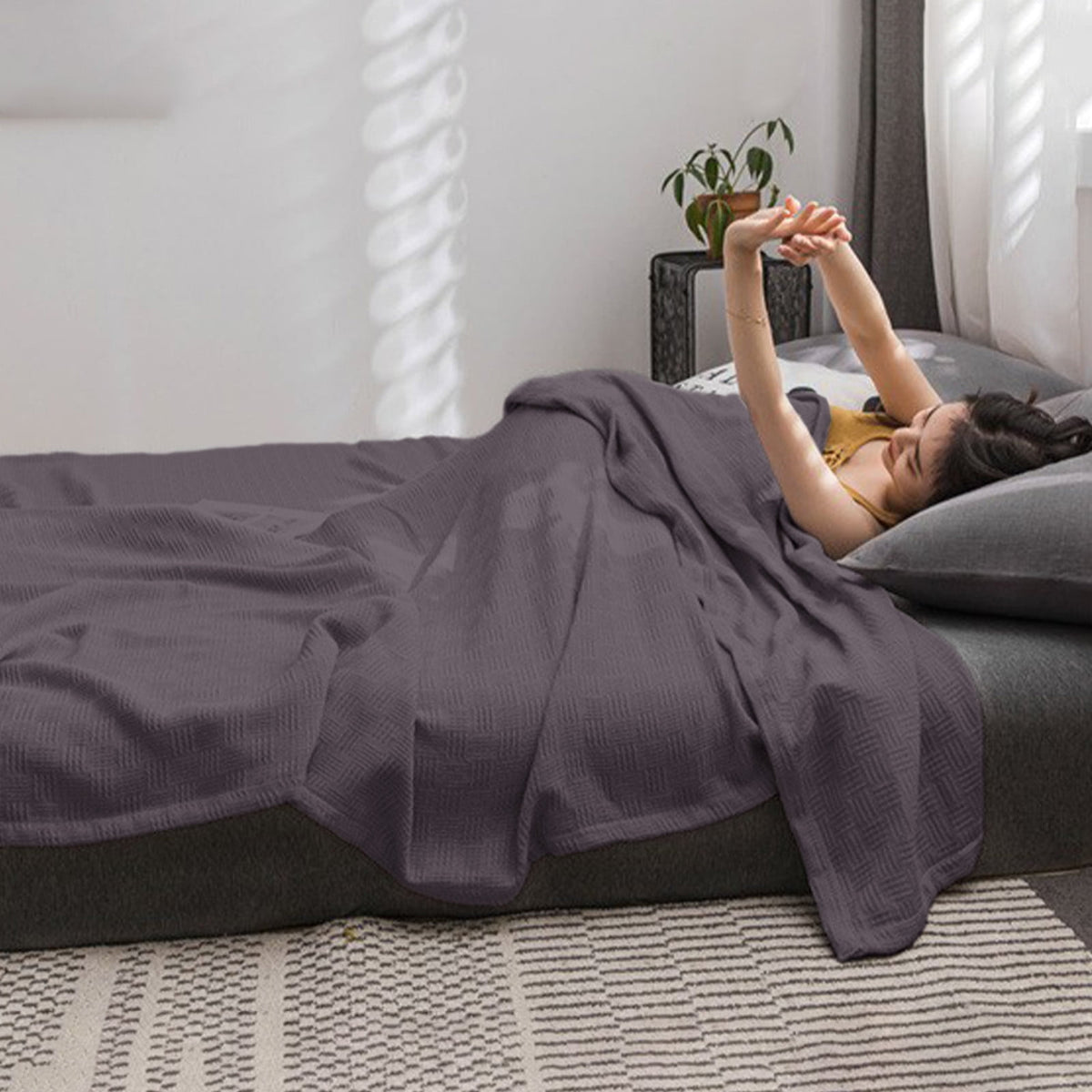 59x39" 100% Cottons Blanket, Soft and Breathable Bed Blanket, Multi-functional Bed Blanket for All Season, Machines Washable Bed Couch for Home Living Room Bedroom Office Travel Coffee