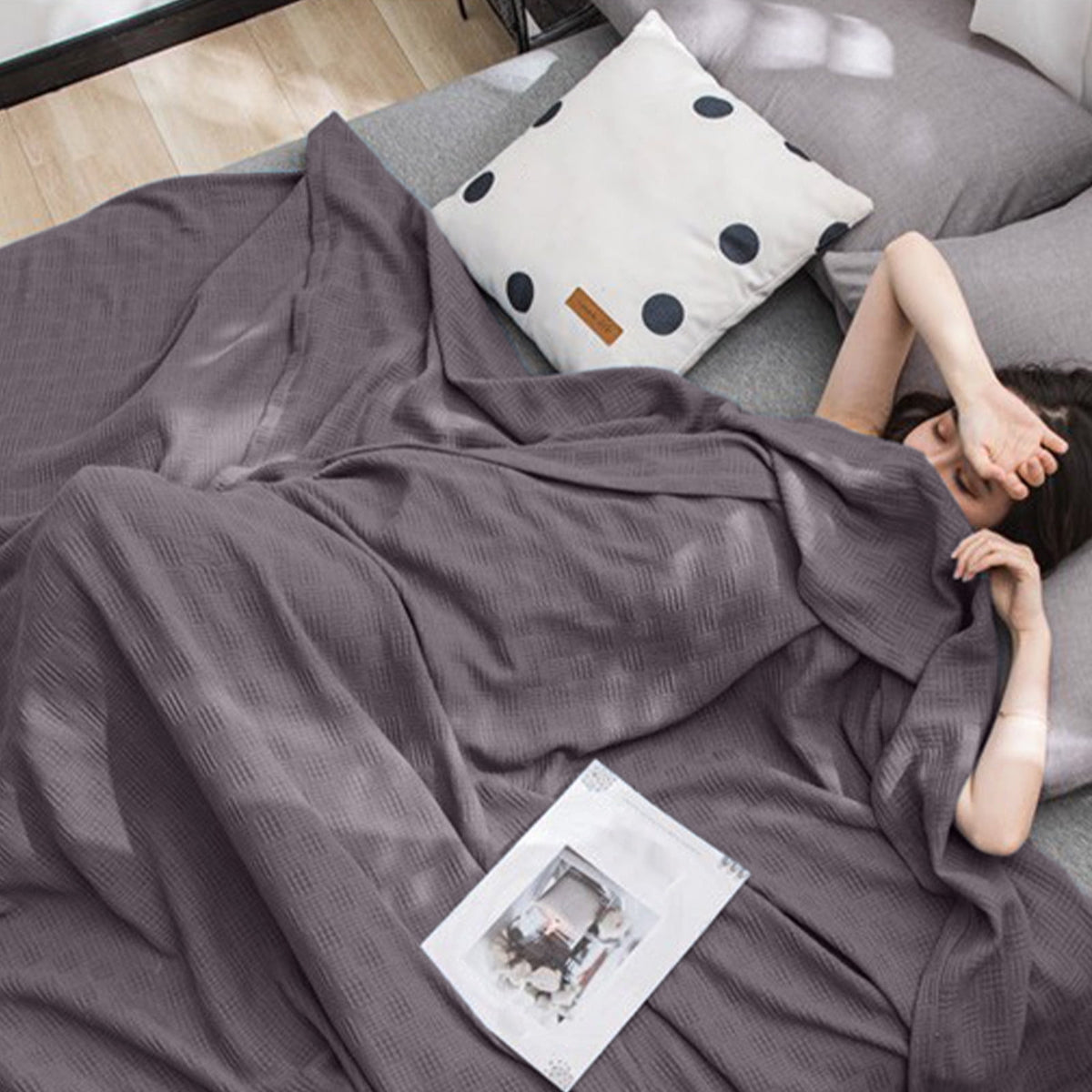 59x39" 100% Cottons Blanket, Soft and Breathable Bed Blanket, Multi-functional Bed Blanket for All Season, Machines Washable Bed Couch for Home Living Room Bedroom Office Travel Coffee