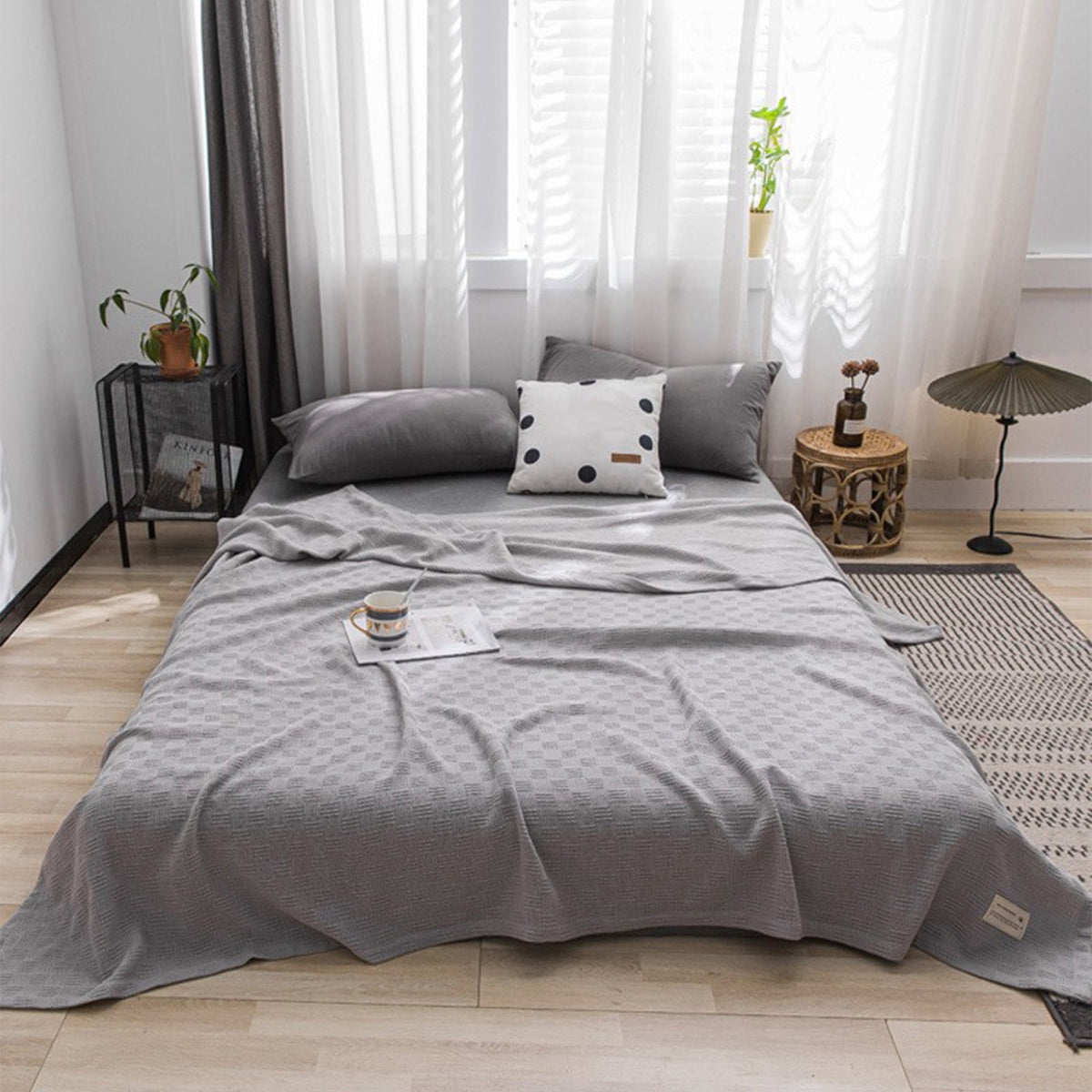 59x39" 100% Cottons Blanket, Soft and Breathable Bed Blanket, Multi-functional Bed Blanket for All Season, Machines Washable Bed Couch for Home Living Room Bedroom Office Travel Gray