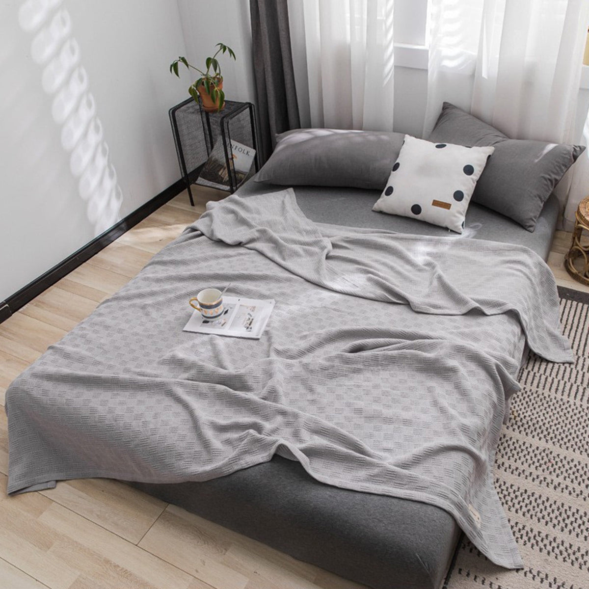 59x39" 100% Cottons Blanket, Soft and Breathable Bed Blanket, Multi-functional Bed Blanket for All Season, Machines Washable Bed Couch for Home Living Room Bedroom Office Travel Gray