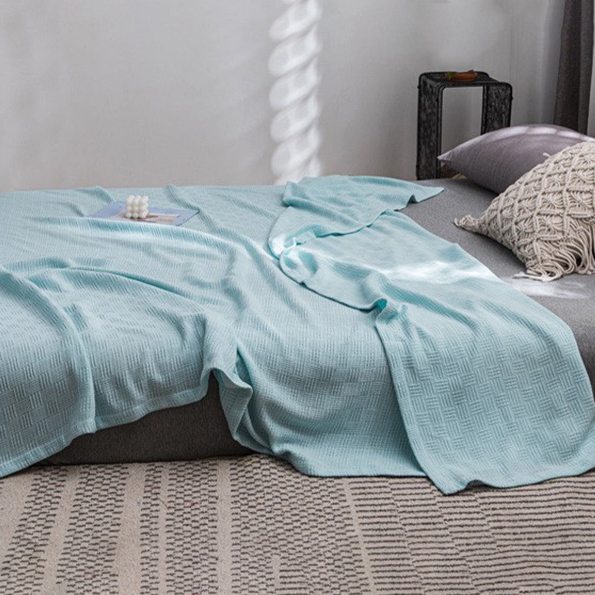 59x39" 100% Cottons Blanket, Soft and Breathable Bed Blanket, Multi-functional Bed Blanket for All Season, Machines Washable Bed Couch for Home Living Room Bedroom Office Travel Green