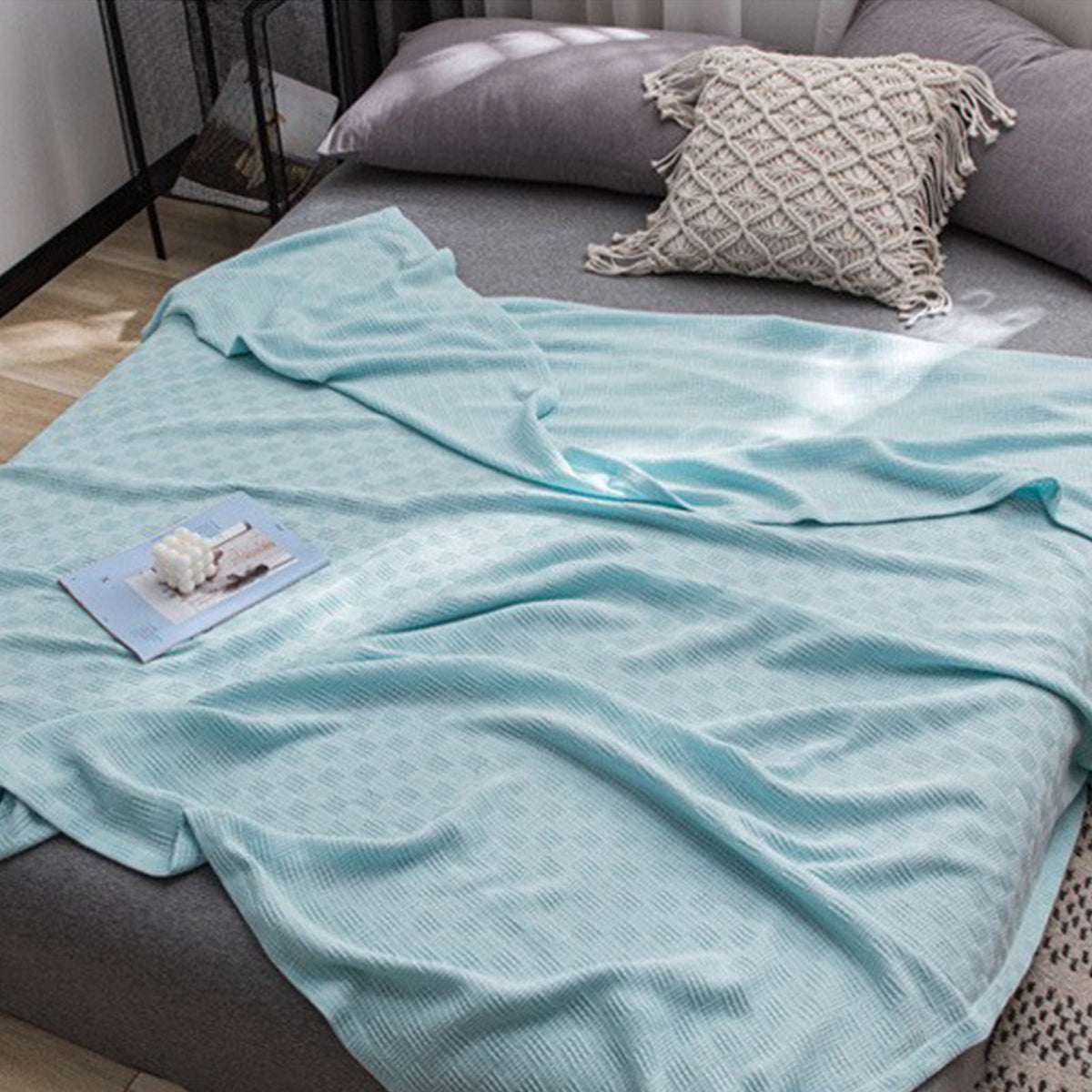 59x39" 100% Cottons Blanket, Soft and Breathable Bed Blanket, Multi-functional Bed Blanket for All Season, Machines Washable Bed Couch for Home Living Room Bedroom Office Travel Green