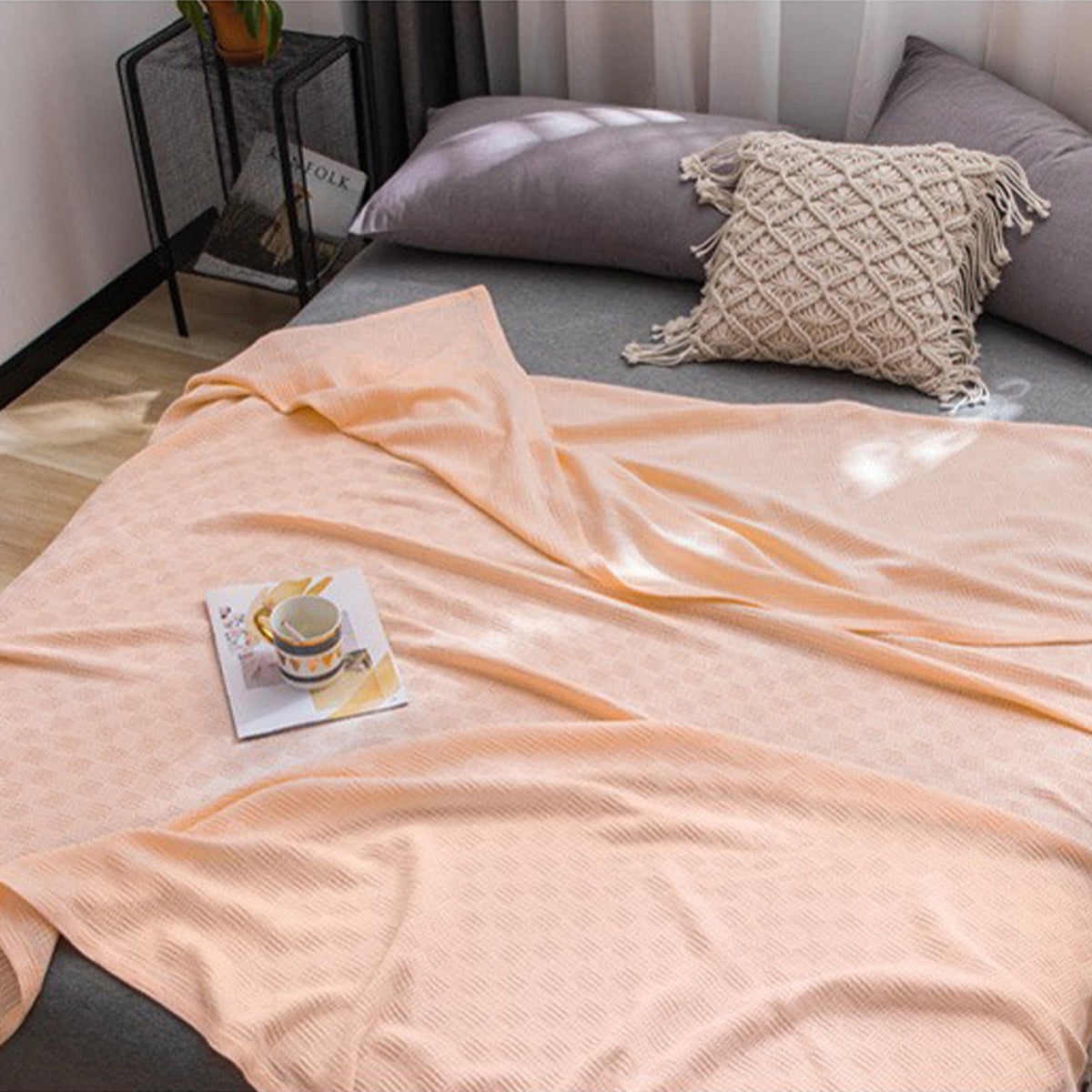 59x39" 100% Cottons Blanket, Soft and Breathable Bed Blanket, Multi-functional Bed Blanket for All Season, Machines Washable Bed Couch for Home Living Room Bedroom Office Travel Pink