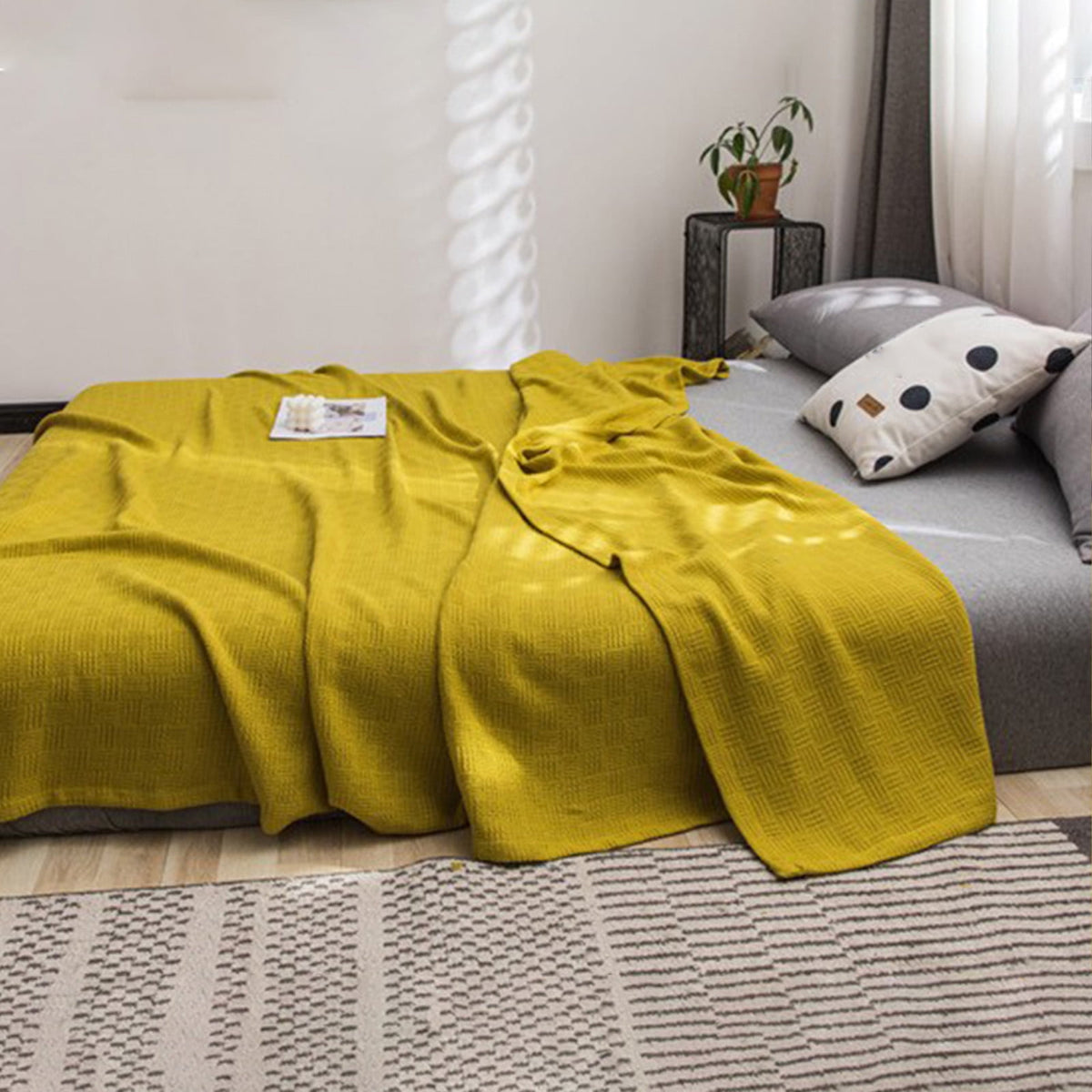 59x39" 100% Cottons Blanket, Soft and Breathable Bed Blanket, Multi-functional Bed Blanket for All Season, Machines Washable Bed Couch for Home Living Room Bedroom Office Travel Yellow