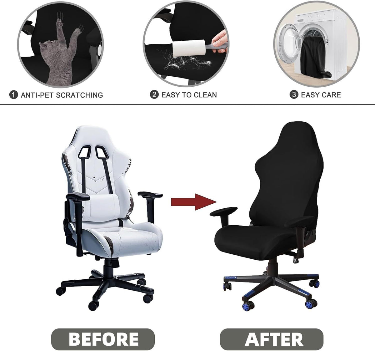 Cloth Stretch Polyester Chair Cover for Reclining Racing Gaming Chair (Only Chair Covers) (Black)