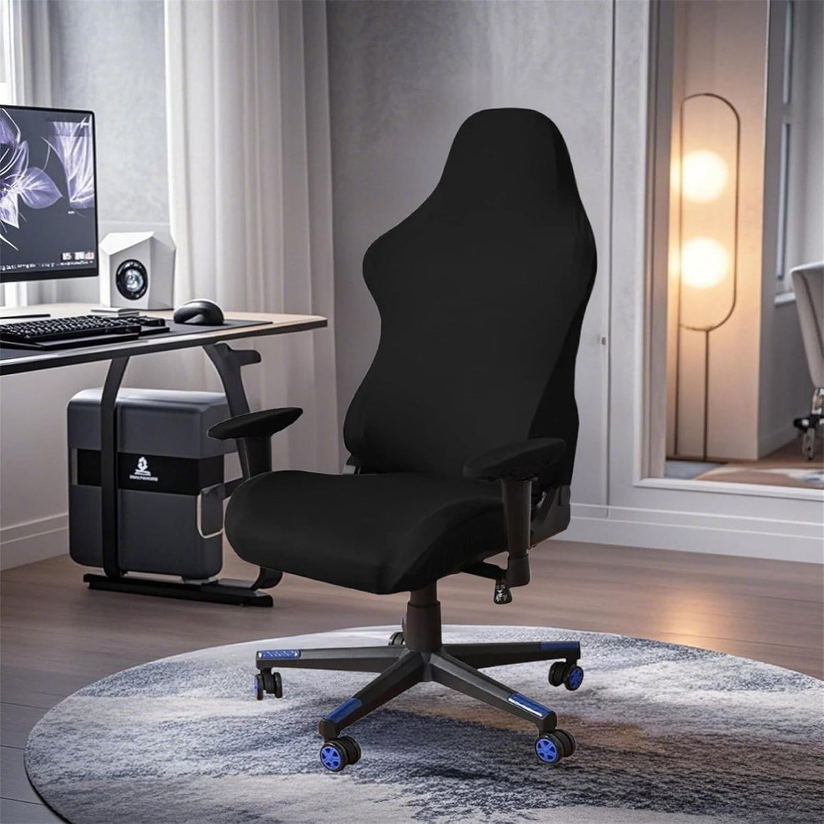 Cloth Stretch Polyester Chair Cover for Reclining Racing Gaming Chair (Only Chair Covers) (Black)