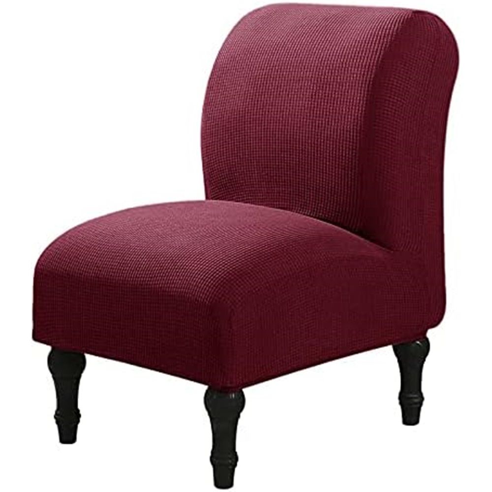 Armless Accent Chair Slipcovers Stretch Red Wine Removable Chair Covers Non Slip Washable Furniture Protector for Home Hotel
