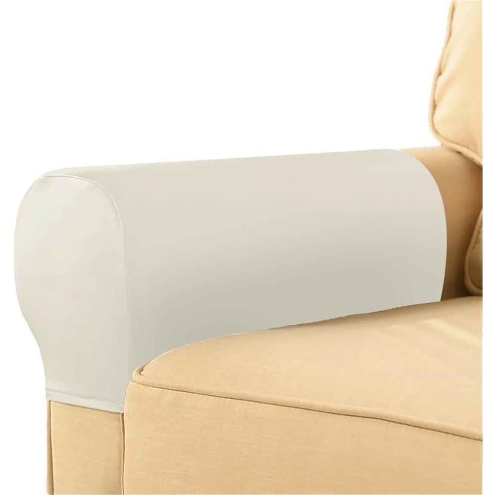 Stretch Armrest Covers for Chairs and Sofas Couch Arm Covers for Sofa, PU Armrest Covers Anti-Slip Furniture Protector Washable Armchair Slipcovers for Recliner 2pcs(White)