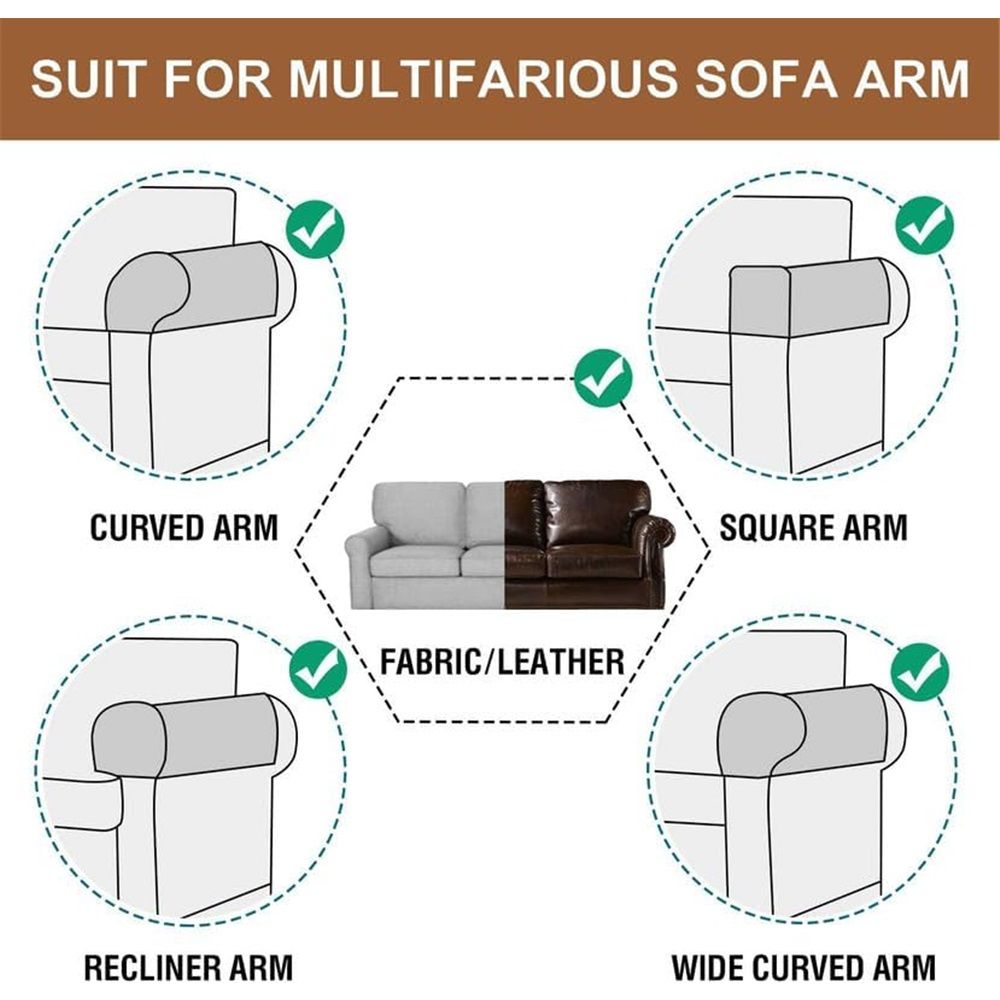 Stretch Armrest Covers for Chairs and Sofas Couch Arm Covers for Sofa, PU Armrest Covers Anti-Slip Furniture Protector Washable Armchair Slipcovers for Recliner 2pcs(White)