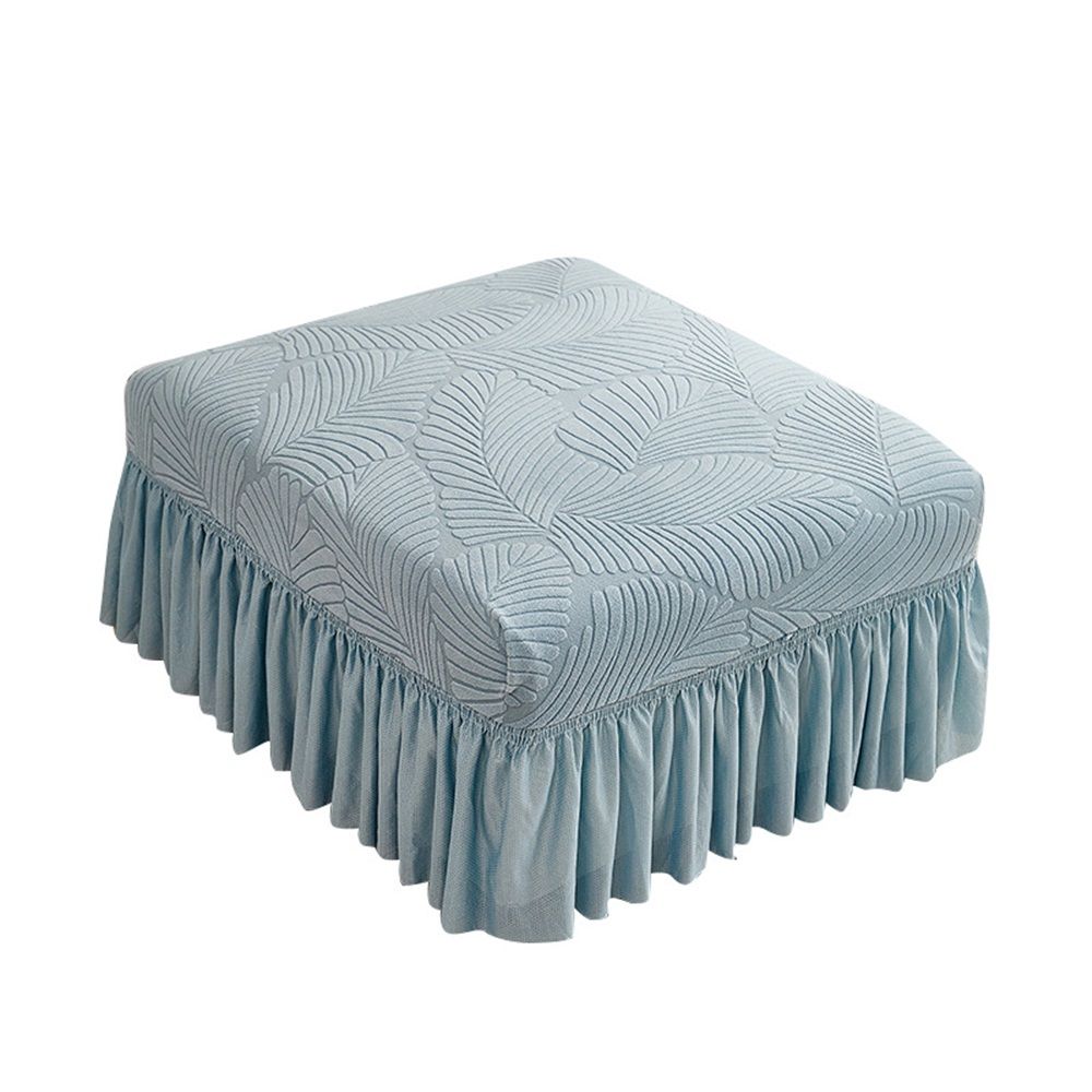 Stretch Cover with Ruffle Skirt, Jacquard Storage Slipcover Footstool Protector - Removable Washable Thick Soft Fabric for Modular Sectional Sofa（haze blue）