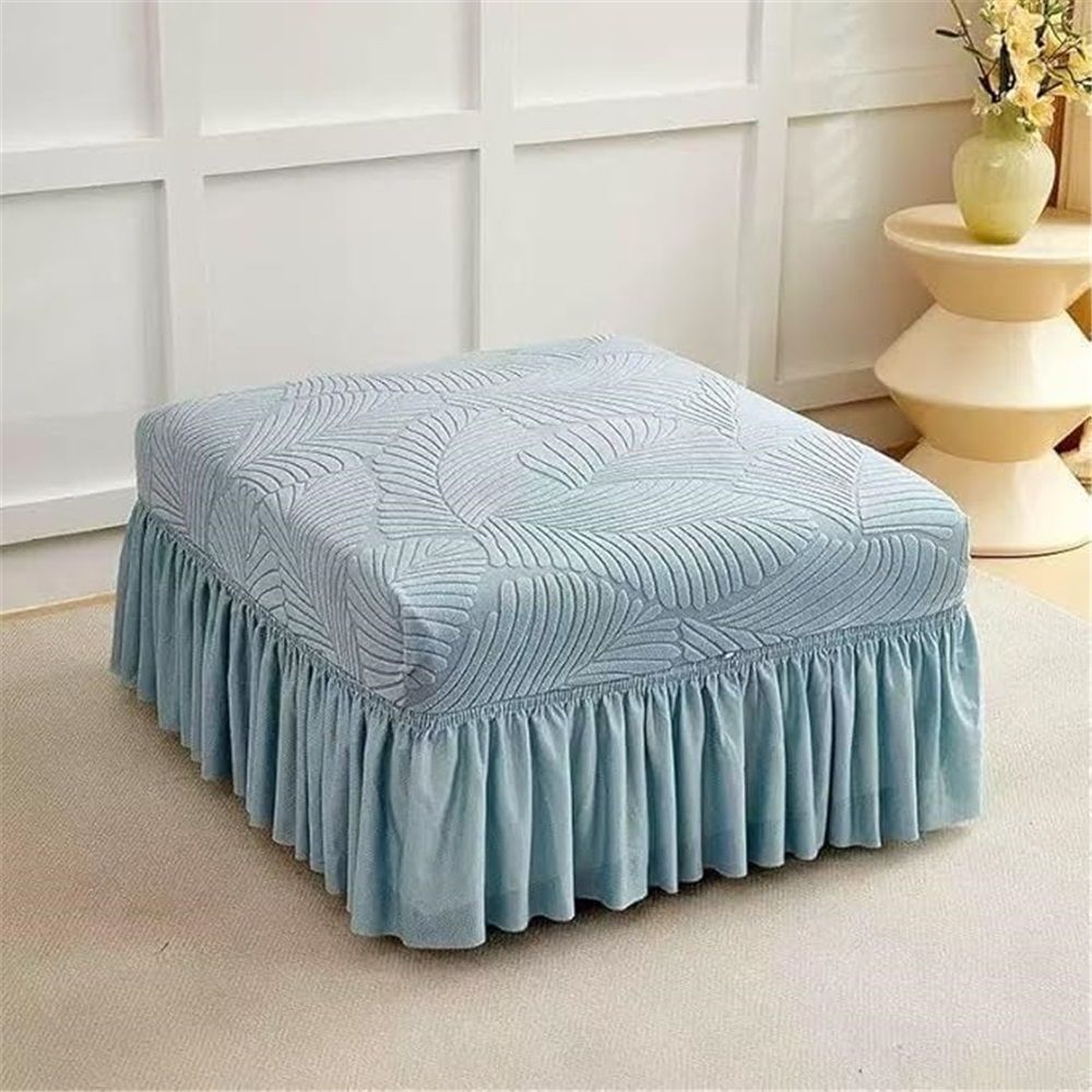 Stretch Cover with Ruffle Skirt, Jacquard Storage Slipcover Footstool Protector - Removable Washable Thick Soft Fabric for Modular Sectional Sofa（haze blue）