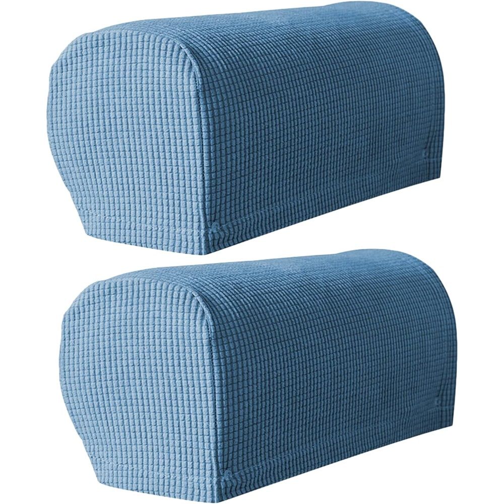 2 Pcs Plaid Stretch Armrest Covers Solid Color Non-Slip Arm Covers for Chairs Couch Sofa Armchair Slipcovers for Recliner Sofa with Twist Pins, denim blue