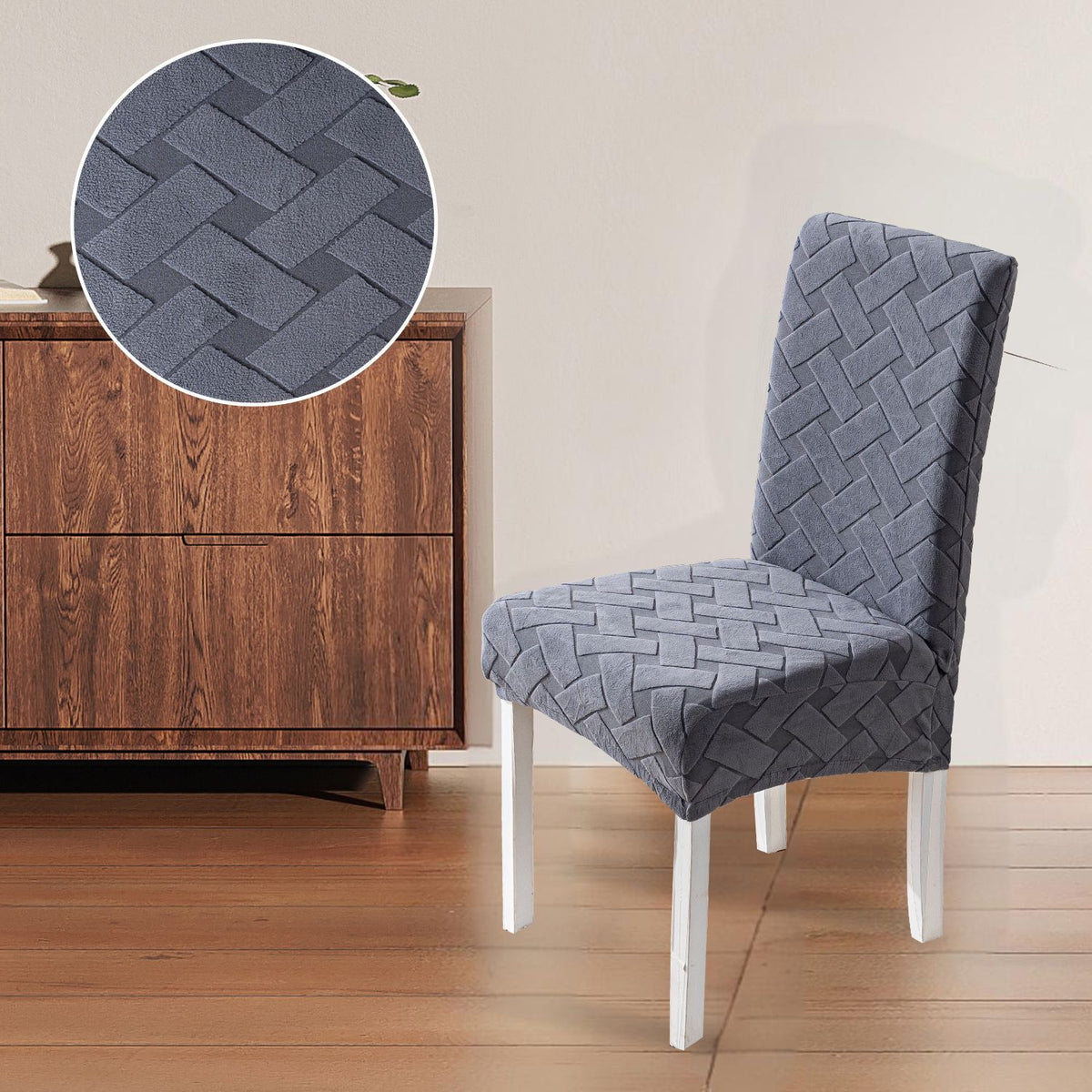 4-piece elastic home hotel dining chair jacquard chair cover, detachable and washable, restaurant kitchen chair protective cover (dark gray)