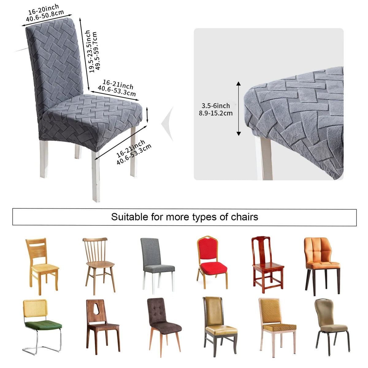 4-piece elastic home hotel dining chair jacquard chair cover, detachable and washable, restaurant kitchen chair protective cover (dark gray)