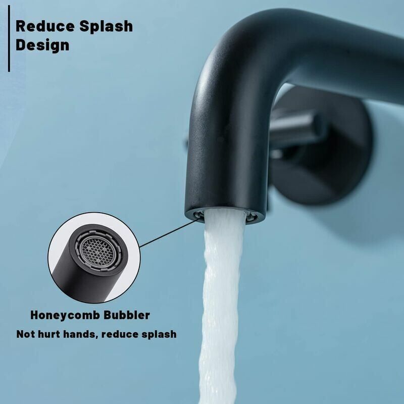 Basin Mixer Tap Matte Black Wall Mounted Bathroom Faucet Double Handle Brass Basin Mixer with Rough inch Valve Included