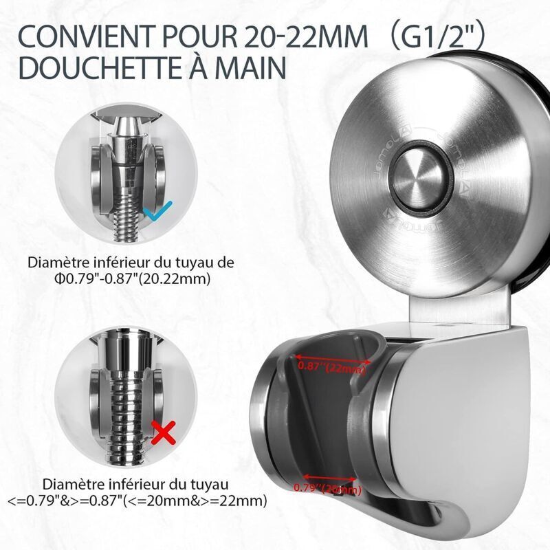 Shower Head Holder, Stainless Steel Suction Cup Shower Holder No Drilling Wall Mount Adjustable Shower Head Holder for Bathroom Suction Cup Shower