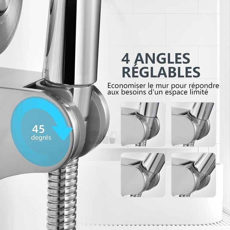 Shower Head Holder, Stainless Steel Suction Cup Shower Holder No Drilling Wall Mount Adjustable Shower Head Holder for Bathroom Suction Cup Shower