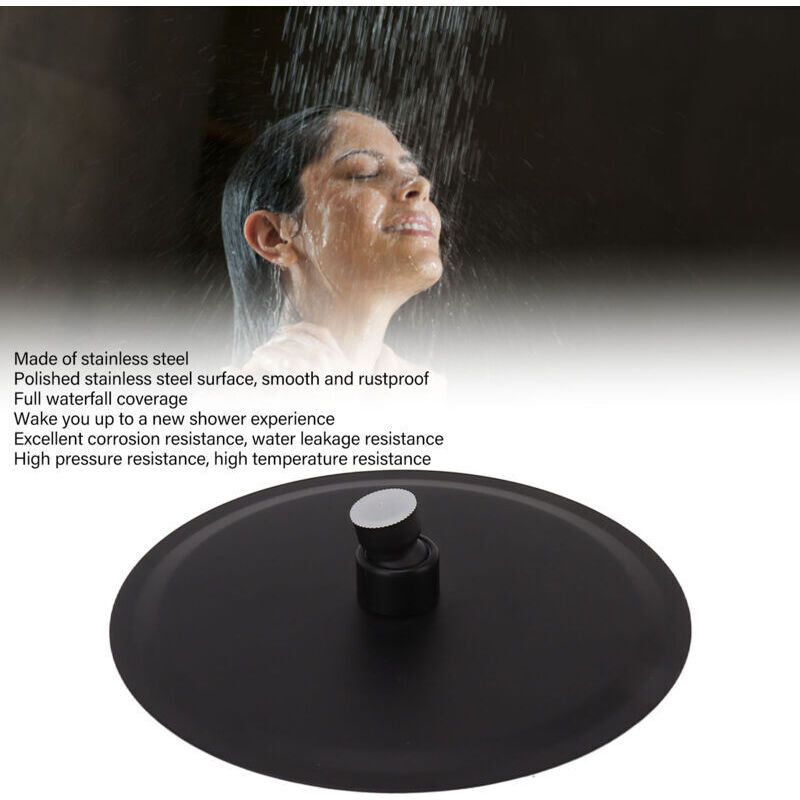 Ultra Thin Rainfall Shower Head, Fixed Rainfall Waterfall, Black Stainless Steel Round Shower Head, 8 Inch