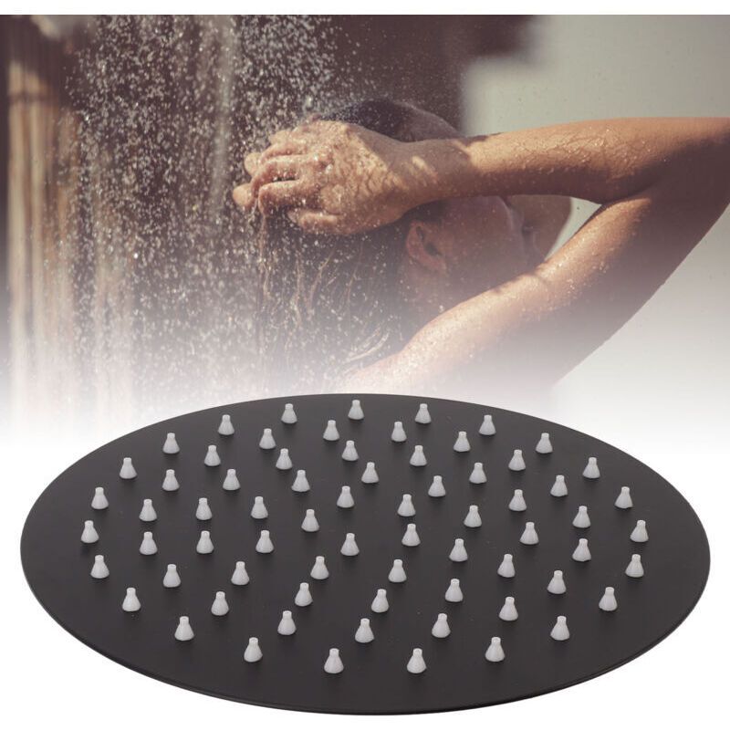 Ultra Thin Rainfall Shower Head, Fixed Rainfall Waterfall, Black Stainless Steel Round Shower Head, 8 Inch