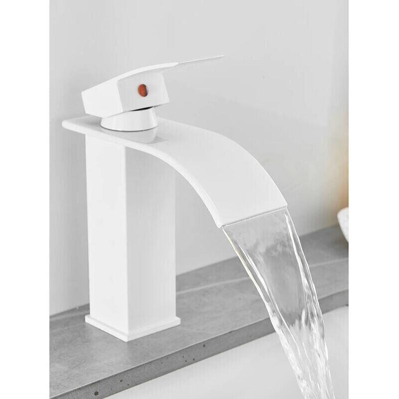 Modern Faucet for Bathroom and Kitchen, Waterfall Effect, Elegant Design Basin Faucet, Hot and Cold Water Mixer Tap Available, White