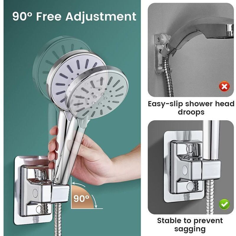 Shower Head Holder, 360 Degree Adjustable Universal Shower Bracket, Powerful No Drilling Shower Head Holder, Bathroom Wall Mount Bracket, ABS Plastic